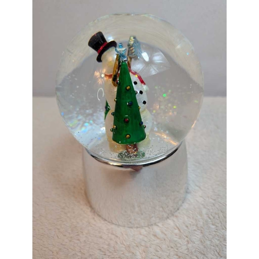 Towle Silversmiths Snowman Christmas‎ Tree Snow Globe Music Box Silver Base - Picture 6 of 8